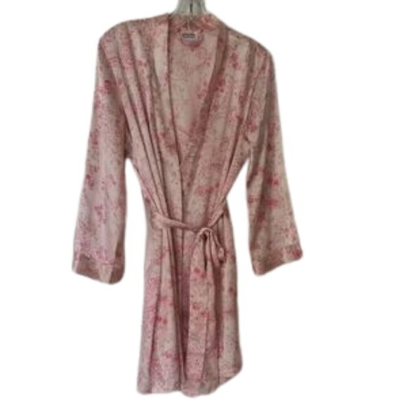 Kaisely Kimono Swim Cover Robe satin Romantic Petal pink floral tie belt Size M - Picture 4 of 5
